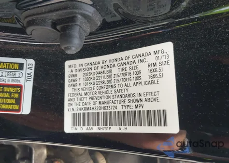 2013 Honda Cr-V Lx z USA, uszkodzony, nr VIN 2HKRM4H32DH633724